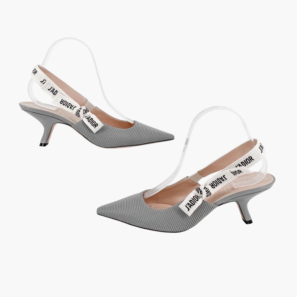 Christian Dior J’Adior Gray Slingback Pumps Size 39.5 US 9.5 Technical Mesh Heel - Picture 7 of 14